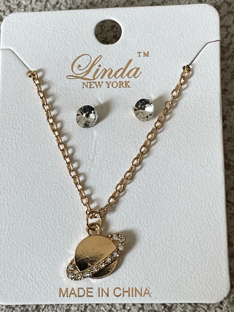 Gold Planet Pendant Necklace With Crystal Accents